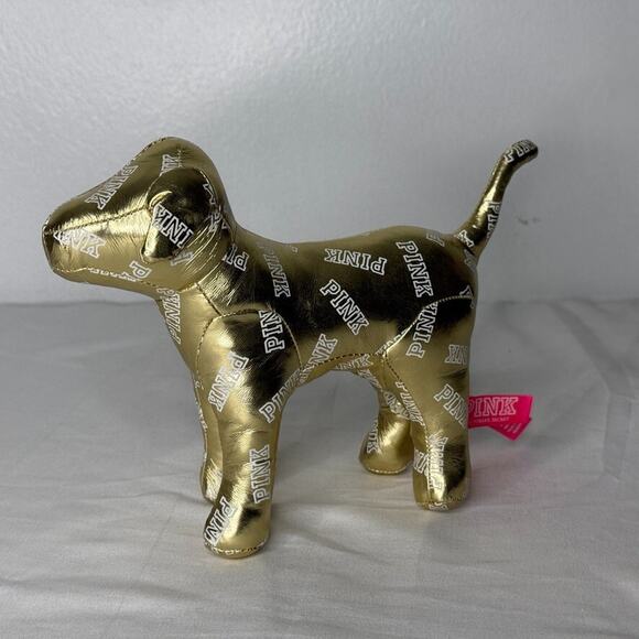 Victoria’s Secret PINK Gold Metallic Dog Logo Plush Collectible Display - Picture 1 of 6